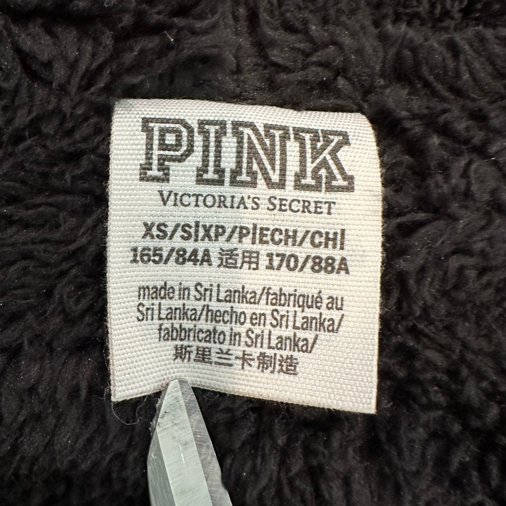 PINK Victoria's Secret Softshell Fleece Jacket Hoodie Black Winter Long Line XS - Picture 10 of 11